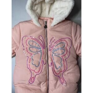 Betsey Johnson Kids Pink Butterfly Puffer Winter Jacket Size 5 New Without Tags